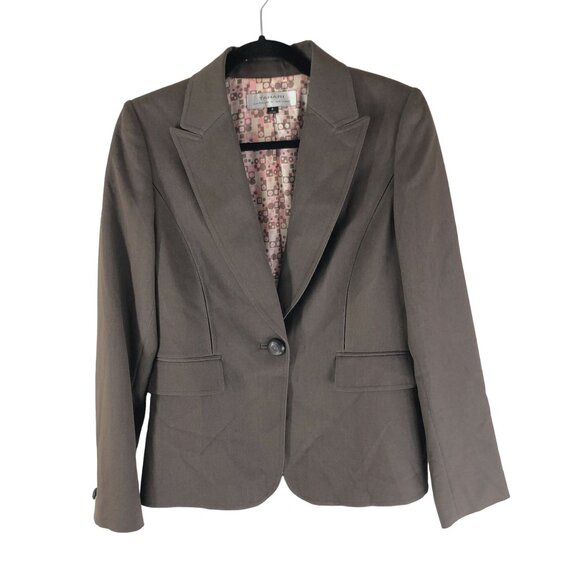 Tahari Arthur S Levine Womens Blazer Jacket One Button Taupe Brown 4 - Picture 1 of 4